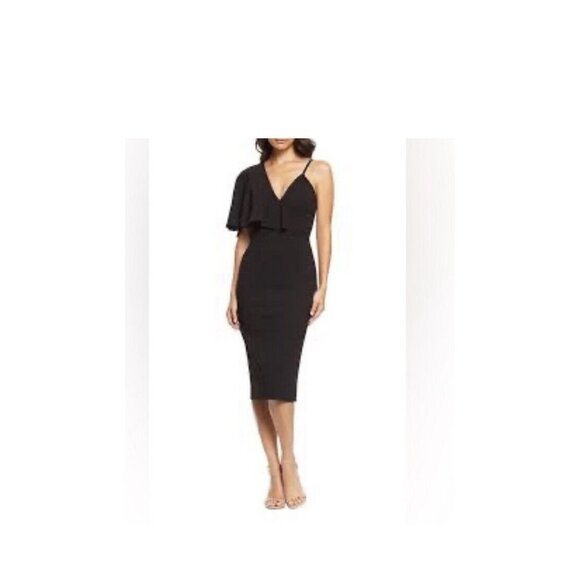 Dress The Population Womens Beth One Shoulder Deep V-neck Dress Black Size Small - Picture 1 of 9